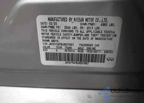 2020 Infiniti Q50 Luxe from USA, damaged, VIN JN1EV7AP8LM207957